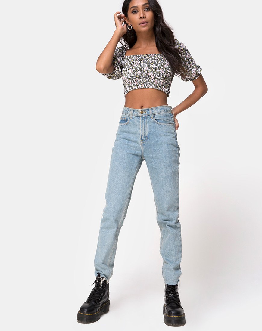 Immagine di Lilian Crop Top in campo floreale Olive