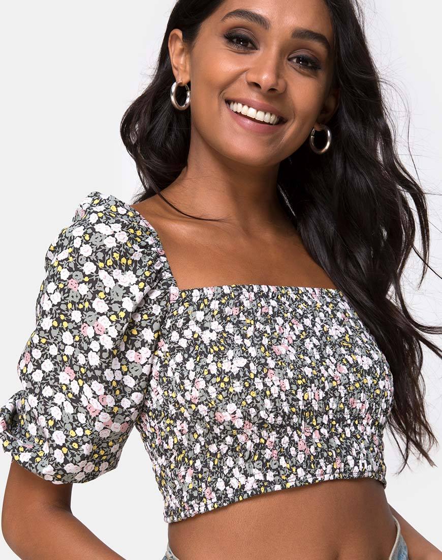 Immagine di Lilian Crop Top in campo floreale Olive