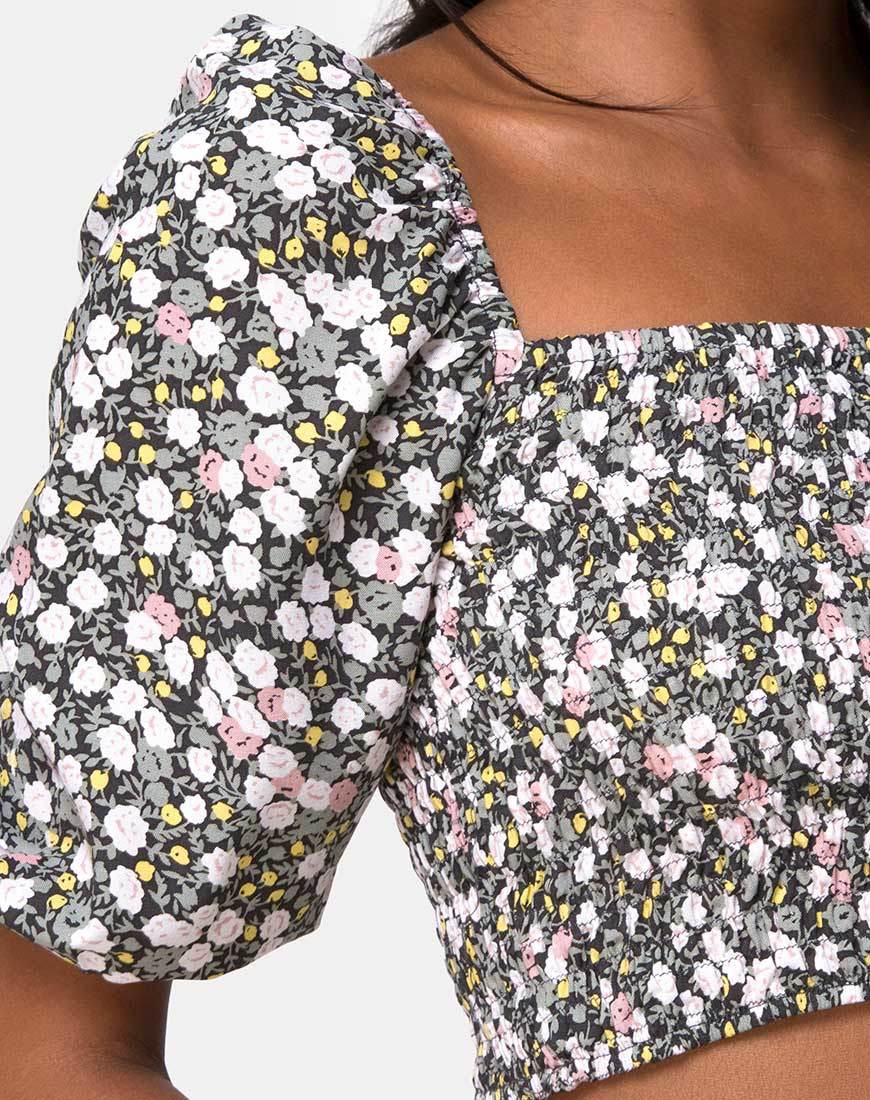 Immagine di Lilian Crop Top in campo floreale Olive