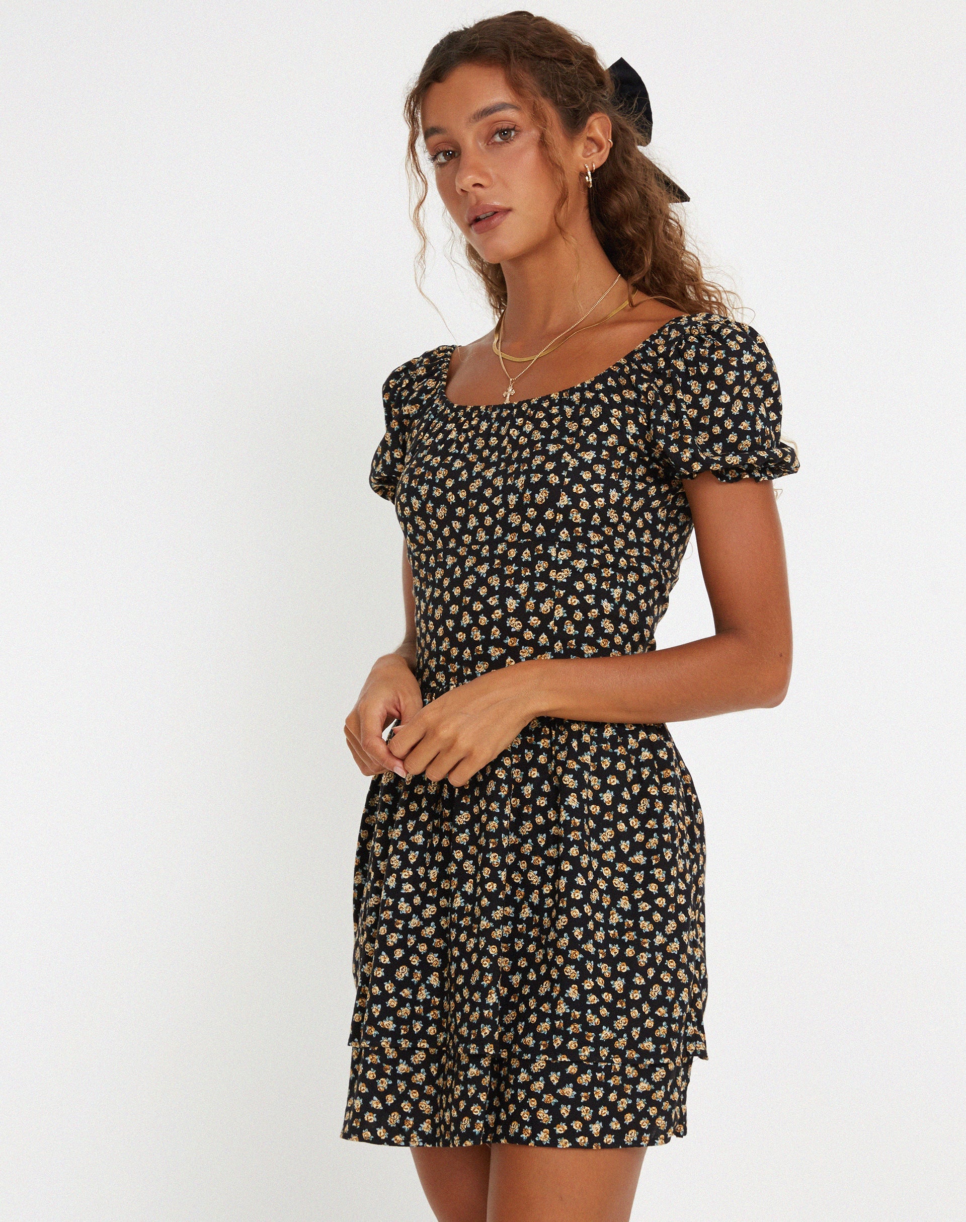 immagine di Lilibeth Mini Dress in Ditsy Floral Bronze