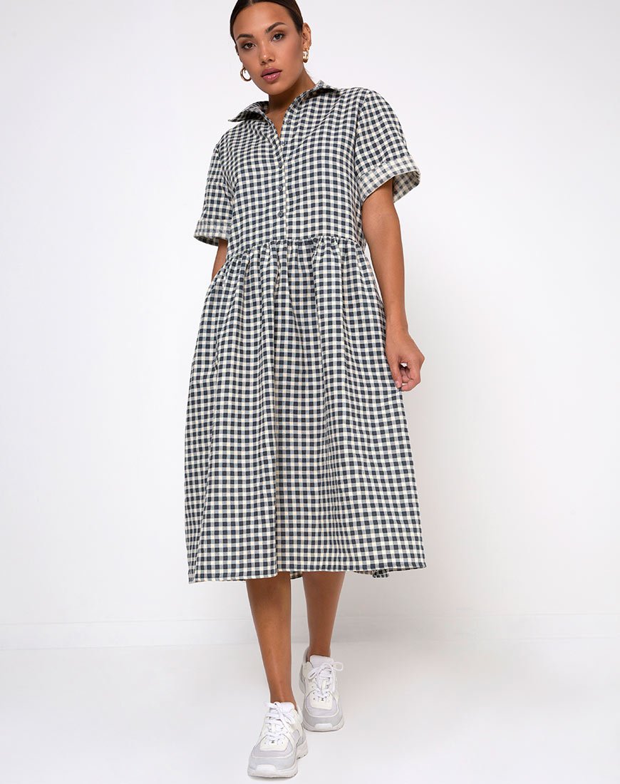 Lista Shirt Dress in Gingham Crema