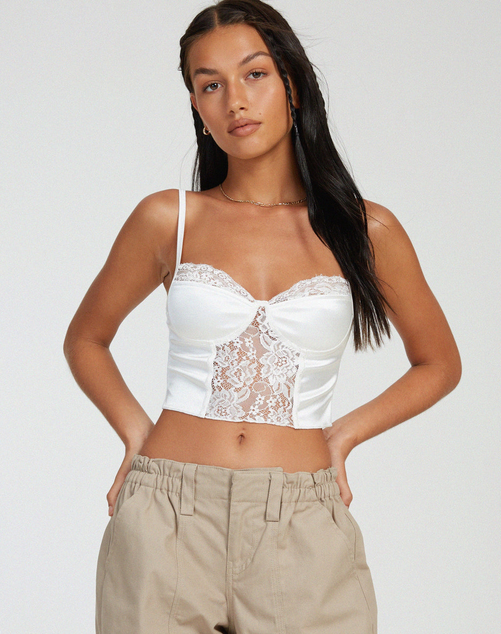 Top corsetto Litasa in raso avorio