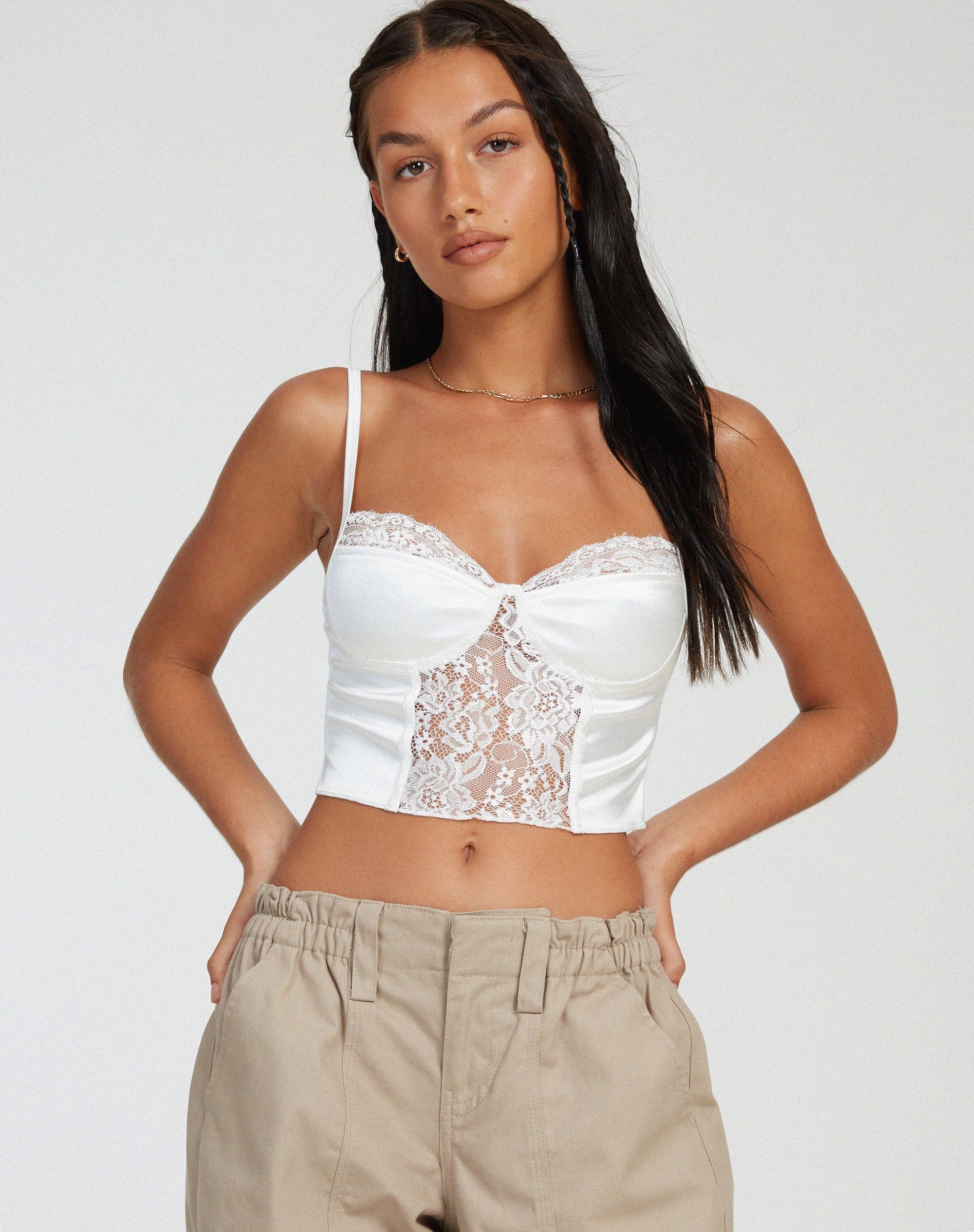 immagine del top corsetto Litasa in raso avorio