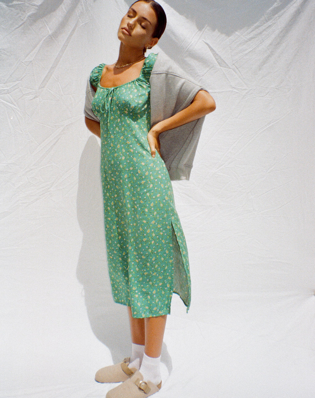 Vestito midi Lona in Paisley Fun Green