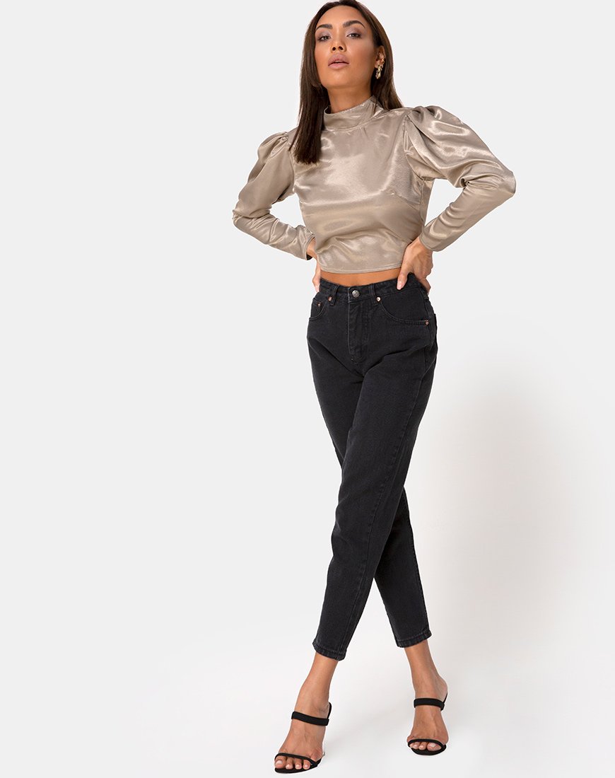 Immagine di Lona Top a manica lunga in satin Taupe