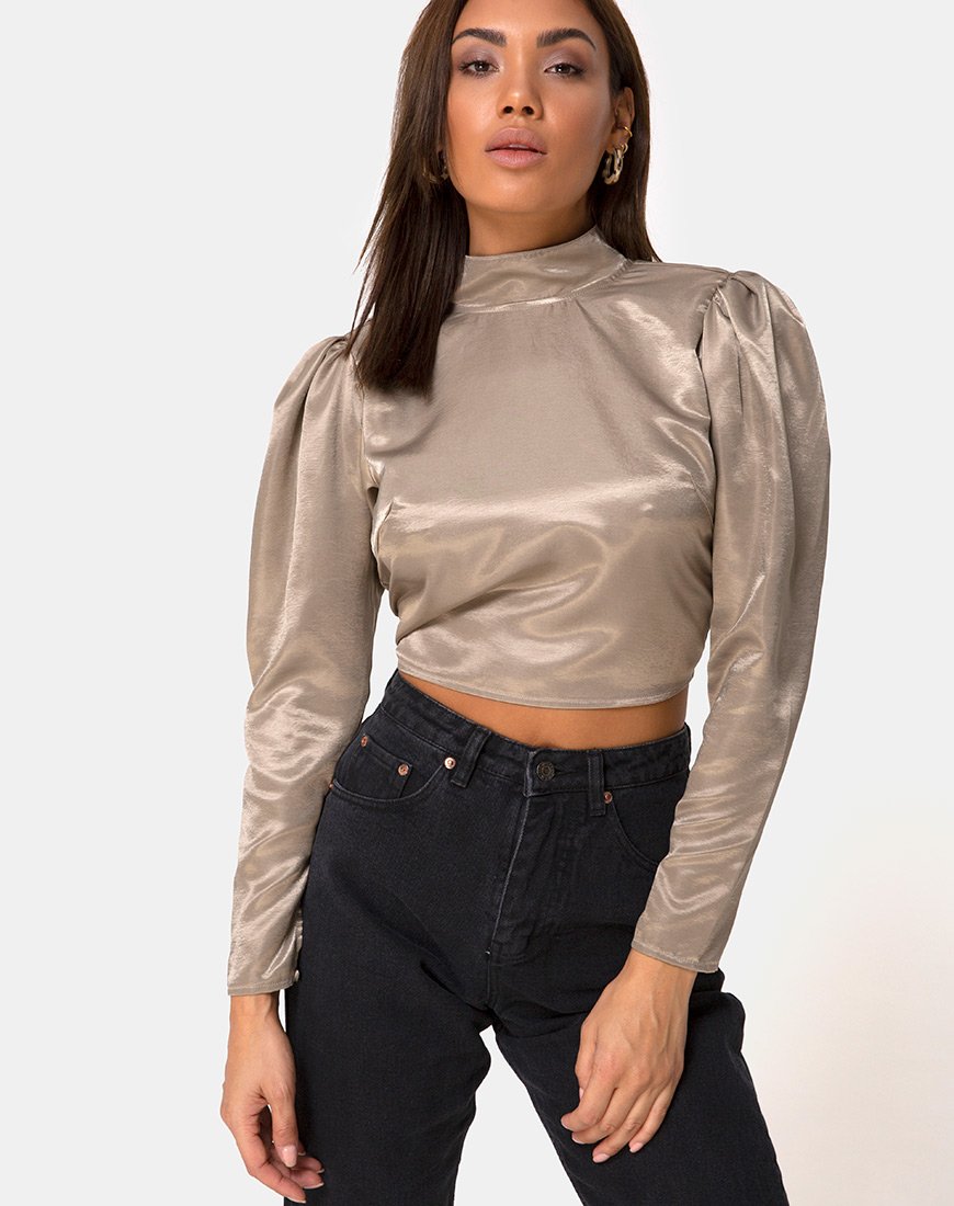 Immagine di Lona Top a manica lunga in satin Taupe