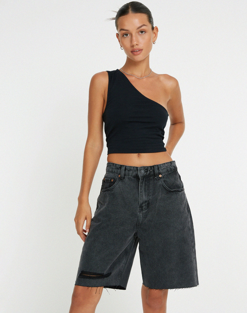 Pantaloncini in denim Dad Longline con lavaggio nero