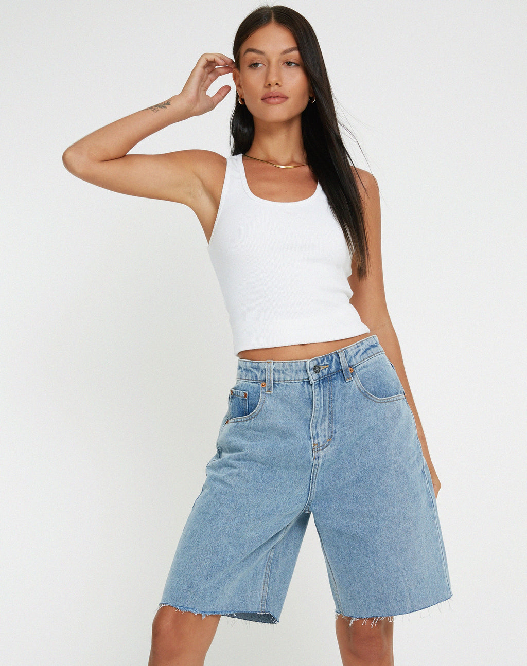 Pantaloncini in denim Dad Longline con lavaggio chiaro