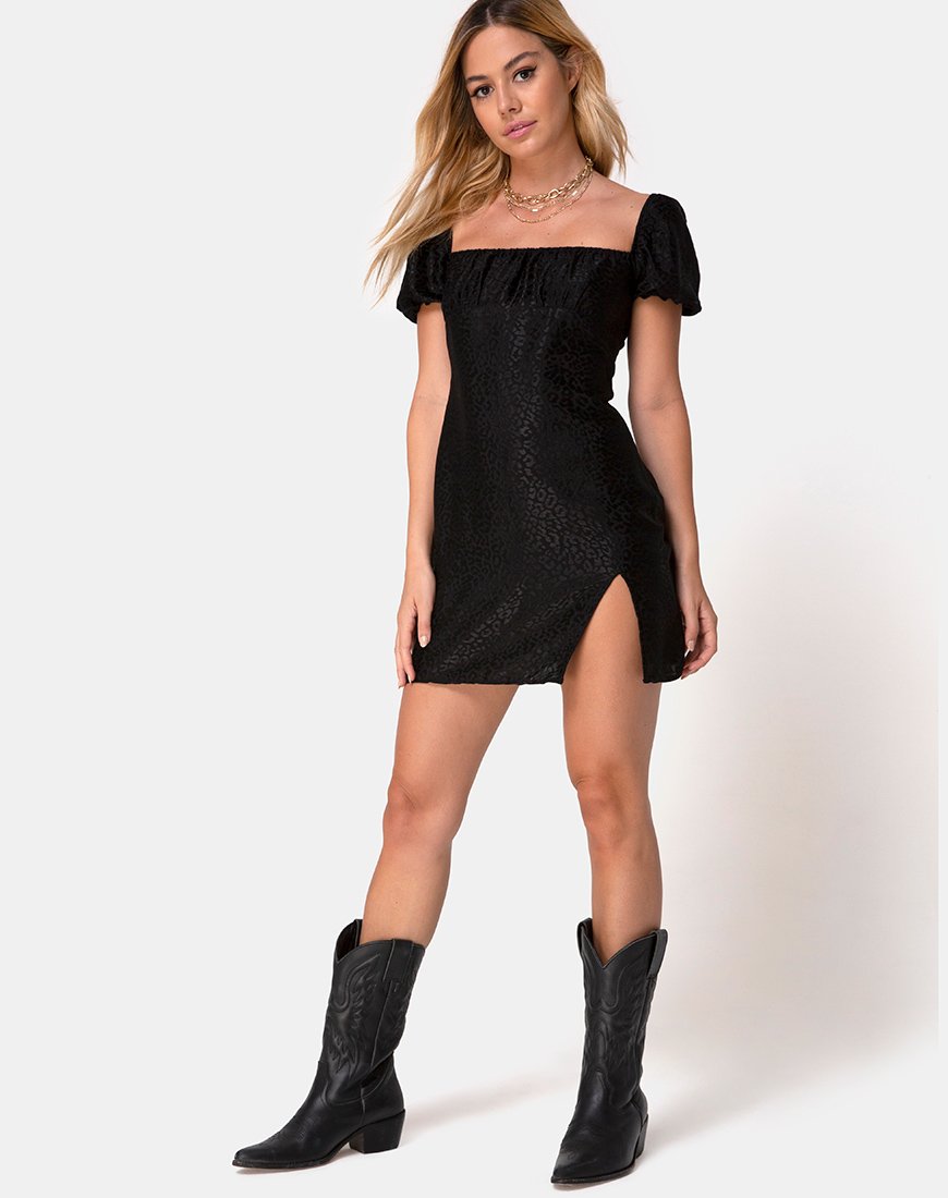 Immagine di Lonma Mini Dress in raso nero ghepardo