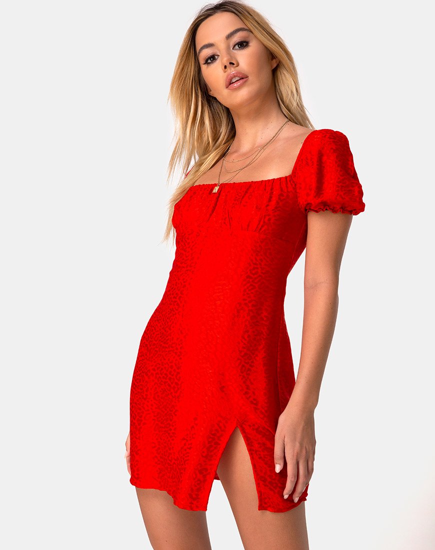Abito Lonma in raso rosso ghepardo
