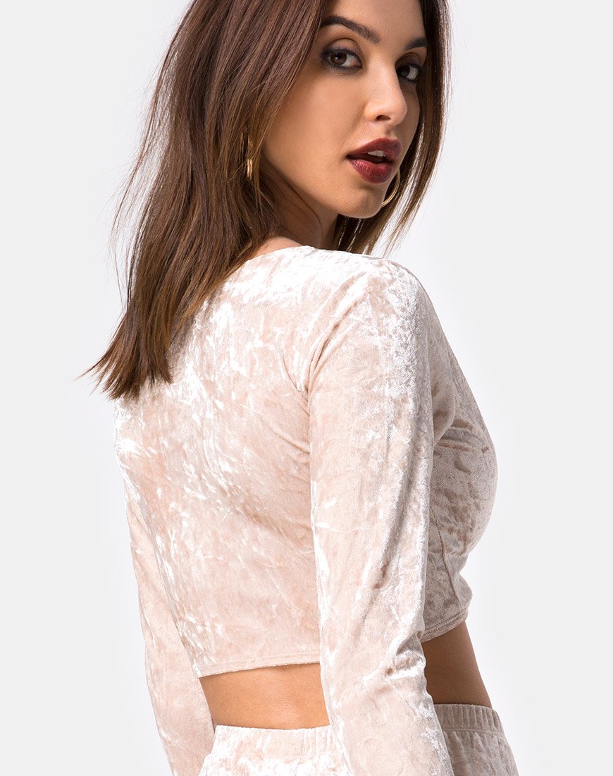 Lorya Crop Top in velluto schiacciato color crema
