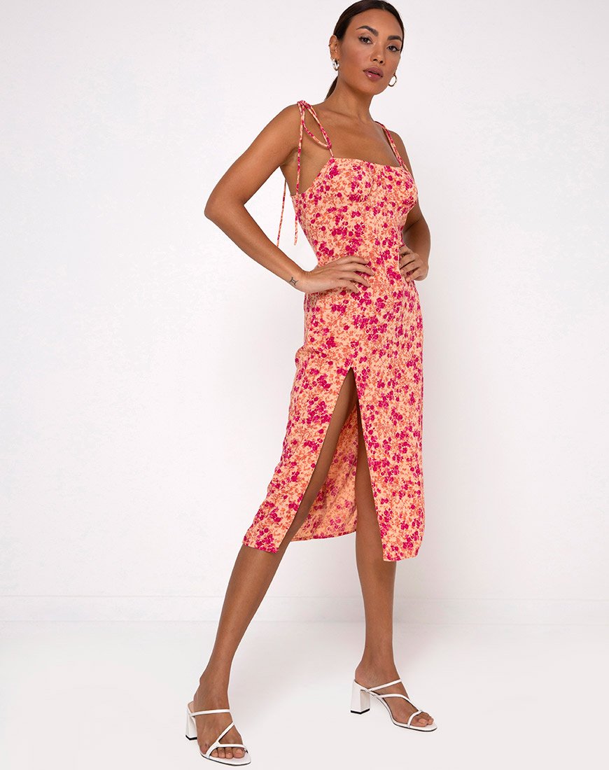 Immagine di Lotie Midi Dress in Fiore Selvatico Scuro Cantalupo