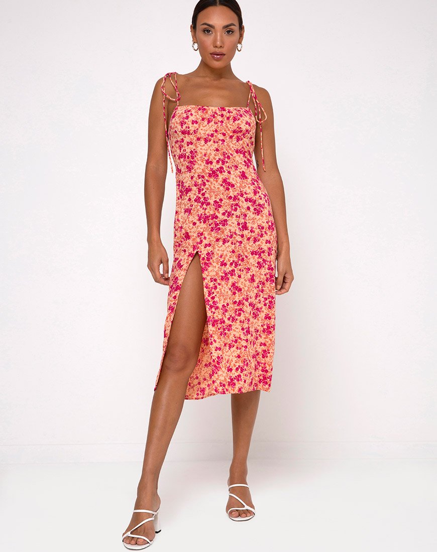 Immagine di Lotie Midi Dress in Fiore Selvatico Scuro Cantalupo