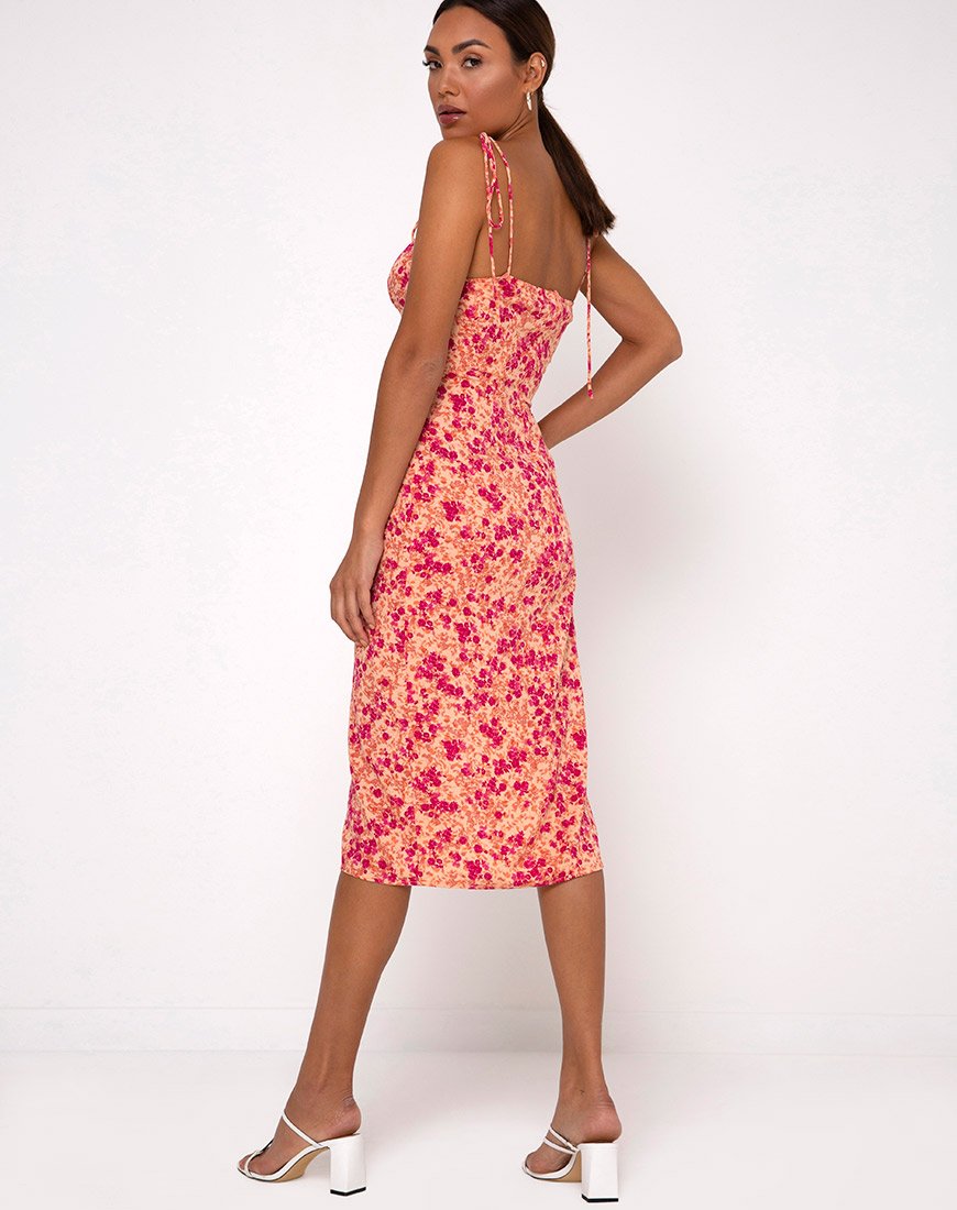 Immagine di Lotie Midi Dress in Fiore Selvatico Scuro Cantalupo