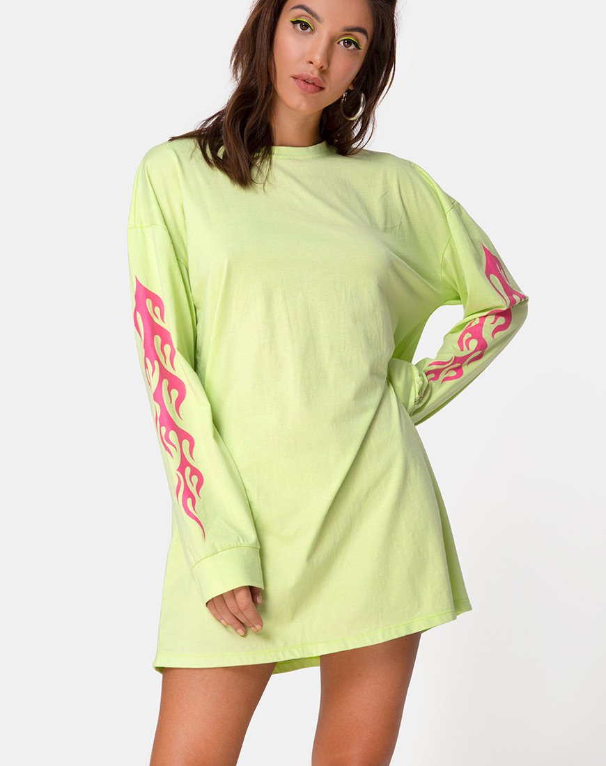 Felpa Lotsun verde fluo con fiamma