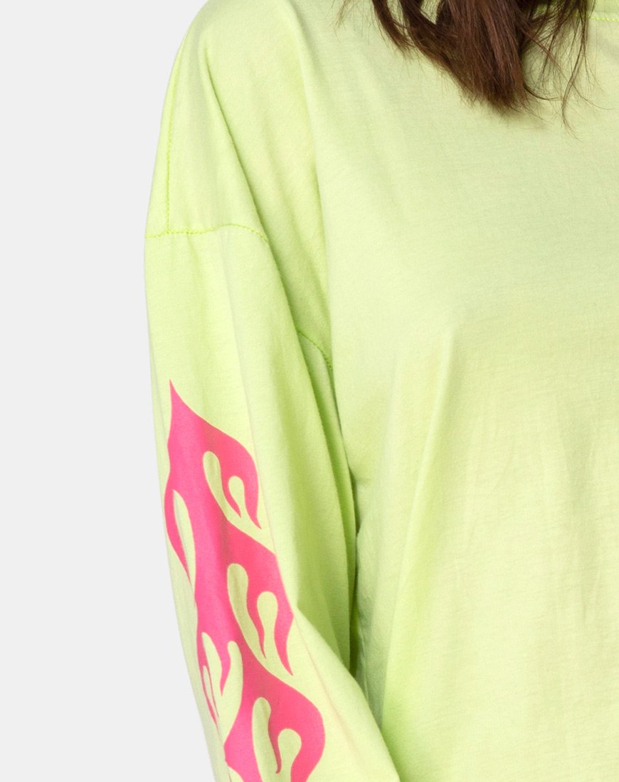 Immagine della felpa Lotsun in verde fluo con fiamma