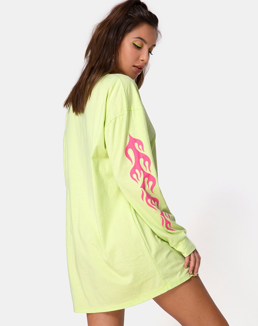 Felpa Lotsun verde fluo con fiamma