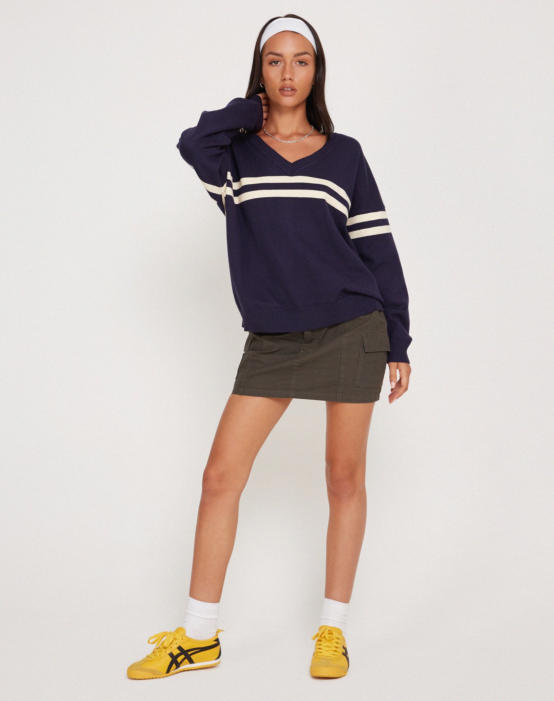 Immagine del maglione Louna in blu maculato con strisce bianche
