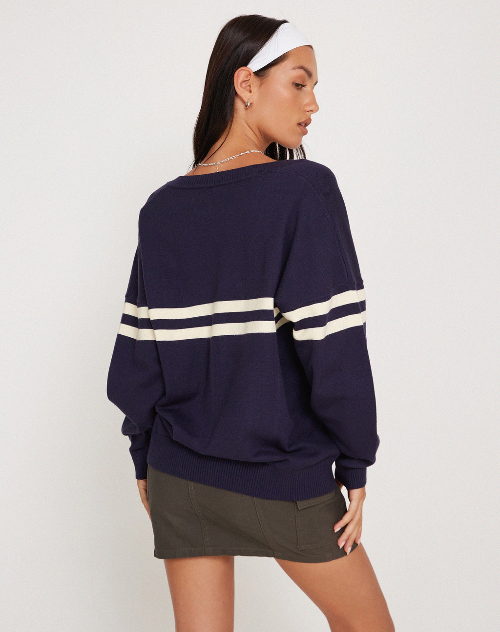 Maglione Louna in blu maculato con riga bianca