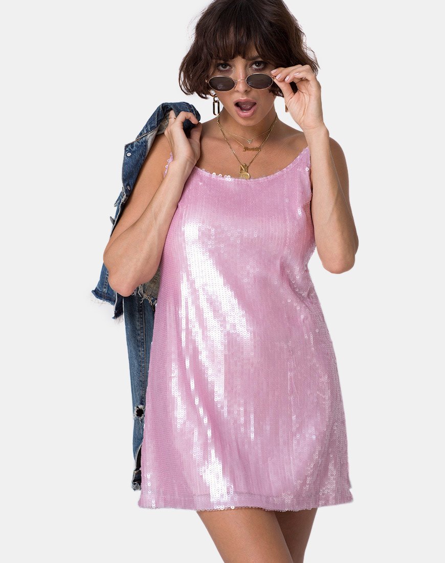 Abito Luciette in tinta rosa con paillettes