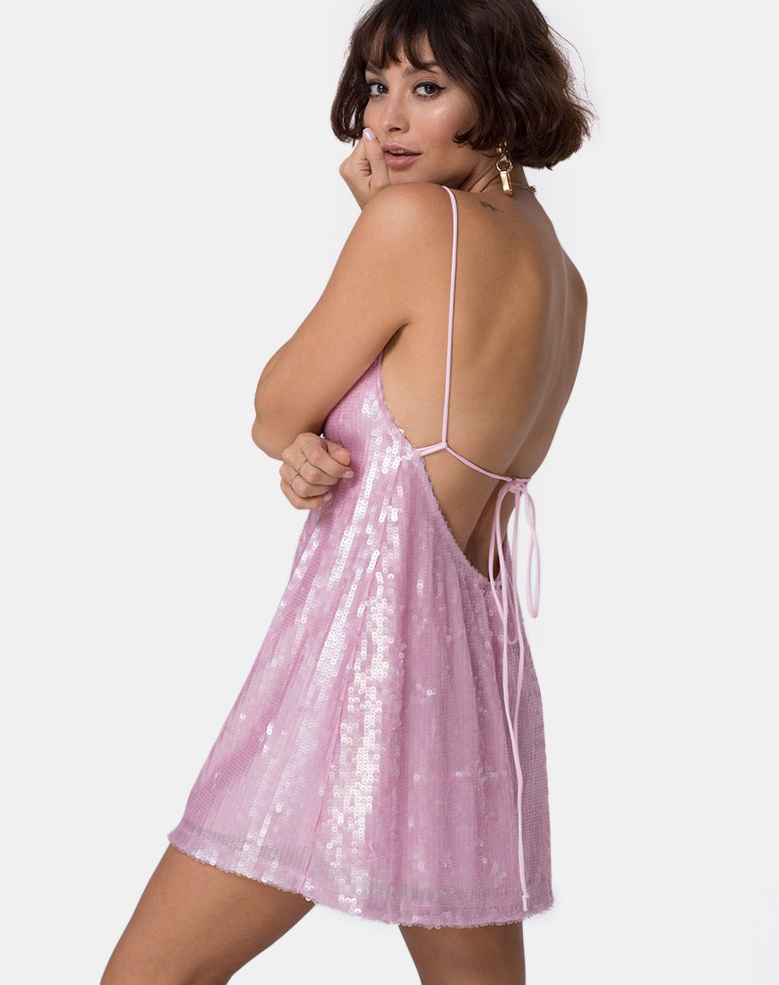 Abito Luciette in tinta rosa con paillettes