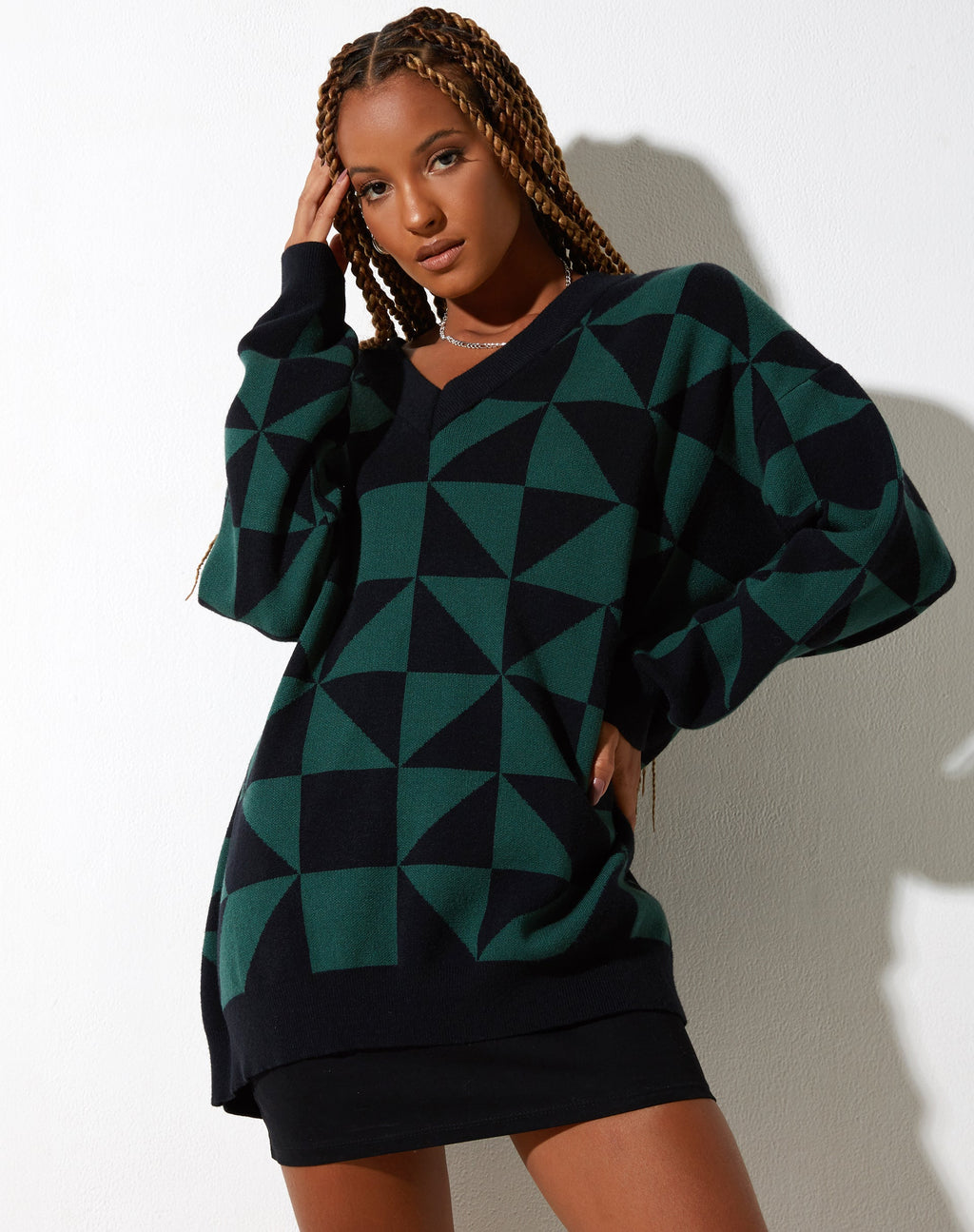 Maglione Lulees in Geo Nero e Verde Grande