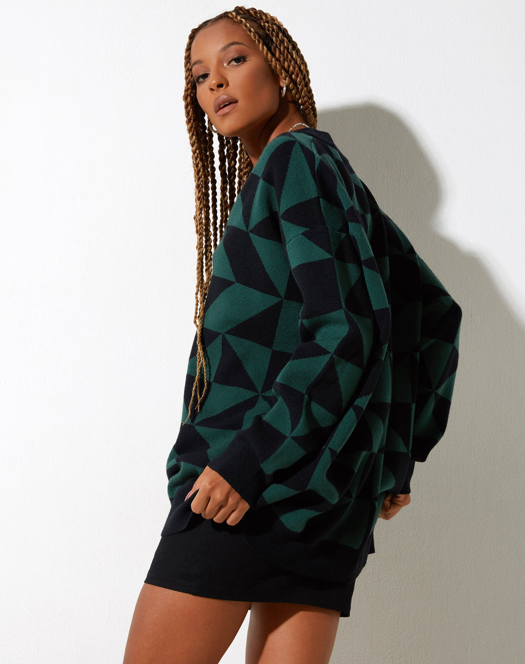 Maglione Lulees in Geo Nero e Verde Grande