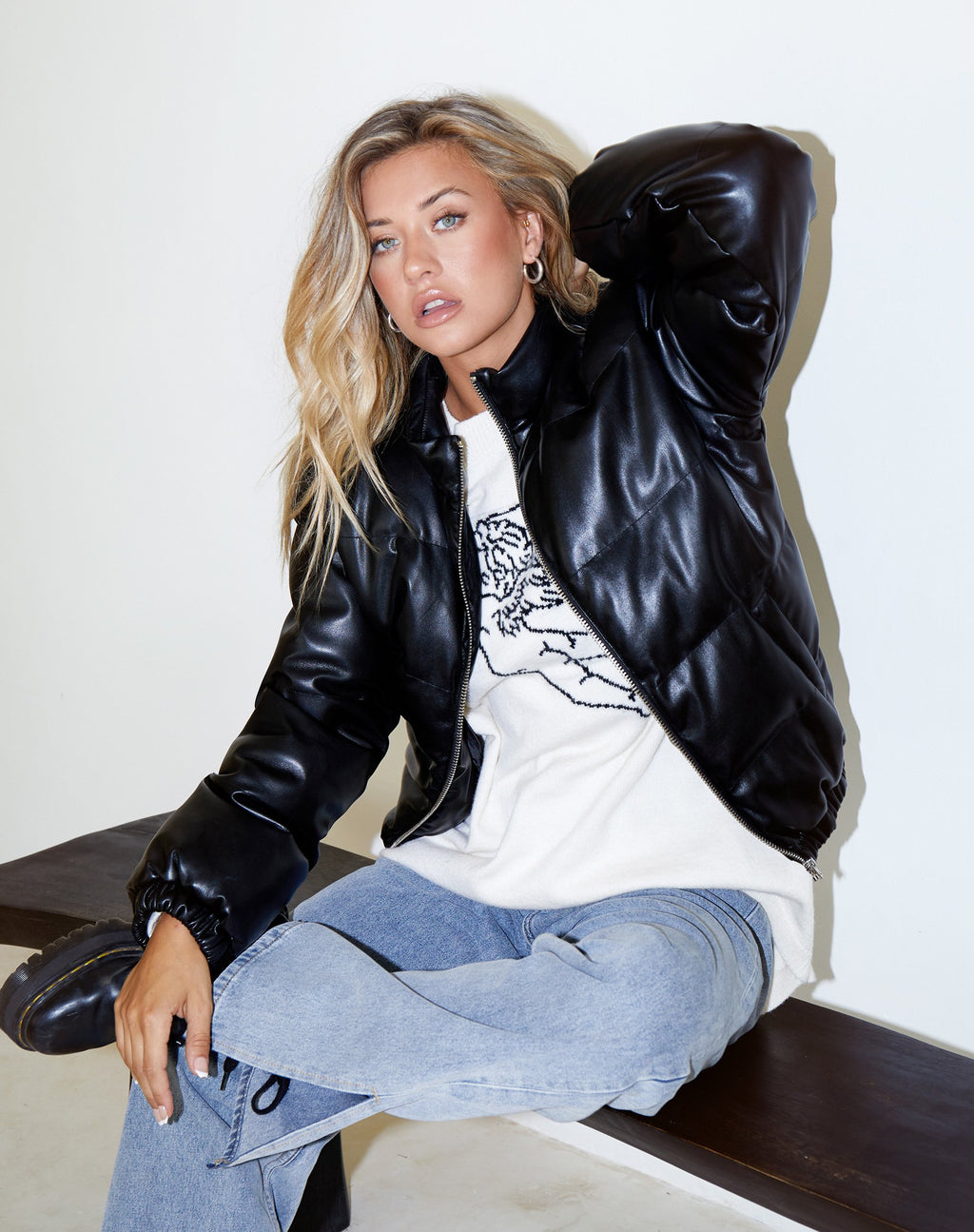 Giacca Puffa Puffer in PU Nero