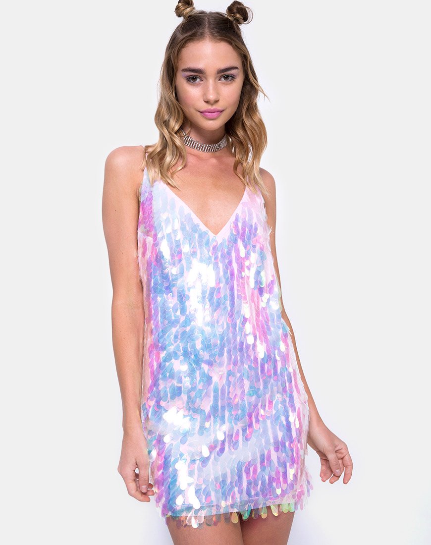 Luna Slip Dress in rosa unicorno opalino con paillettes