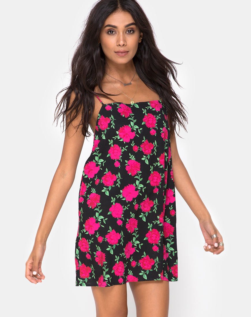 Immagine di Lura Slip Dress in Valeria Rose Nero e Rosso