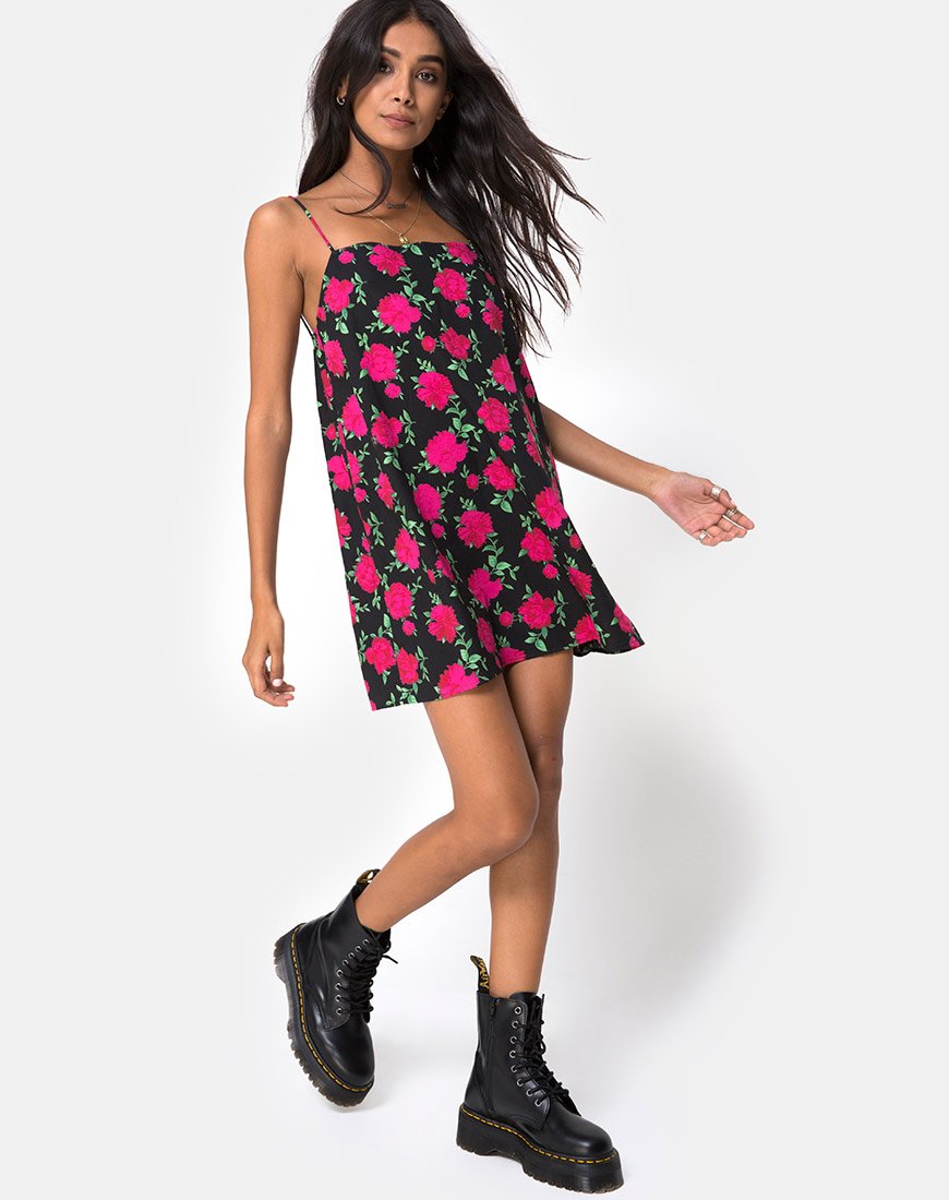 Immagine di Lura Slip Dress in Valeria Rose Nero e Rosso