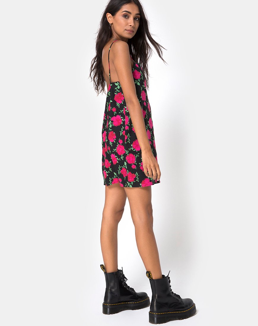 Immagine di Lura Slip Dress in Valeria Rose Nero e Rosso
