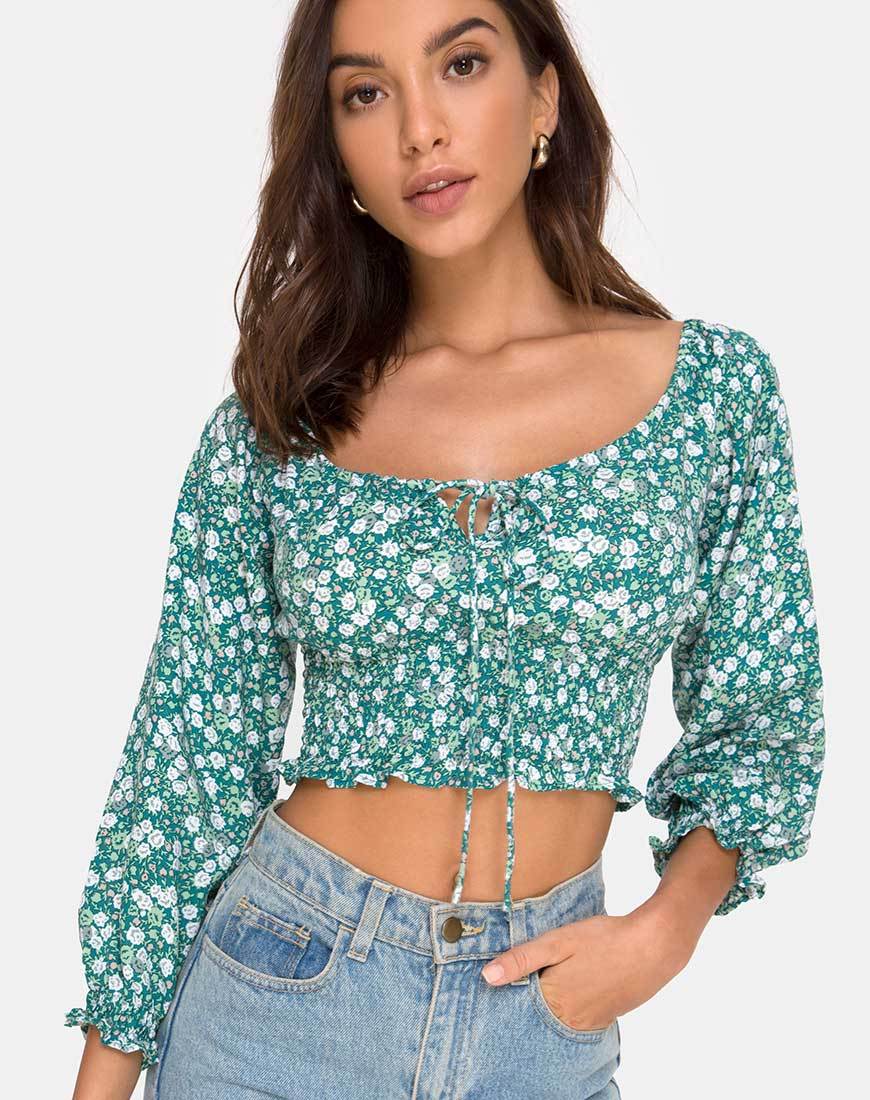 Immagine di Lancer Crop Top in verde campo floreale