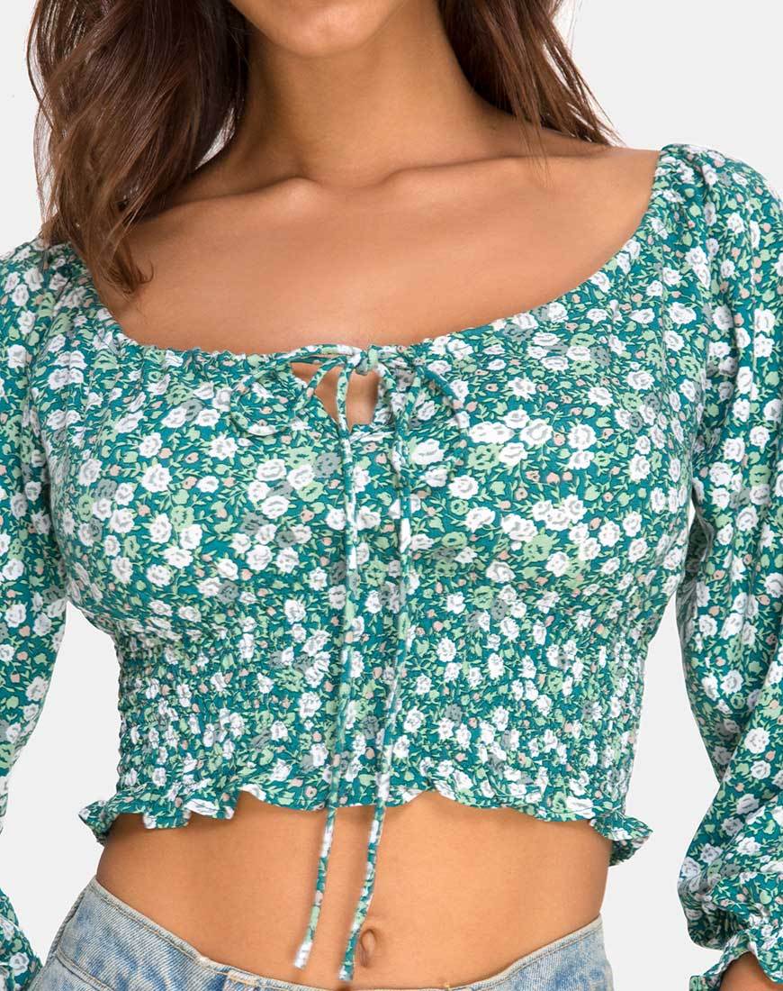 Immagine di Lancer Crop Top in verde campo floreale