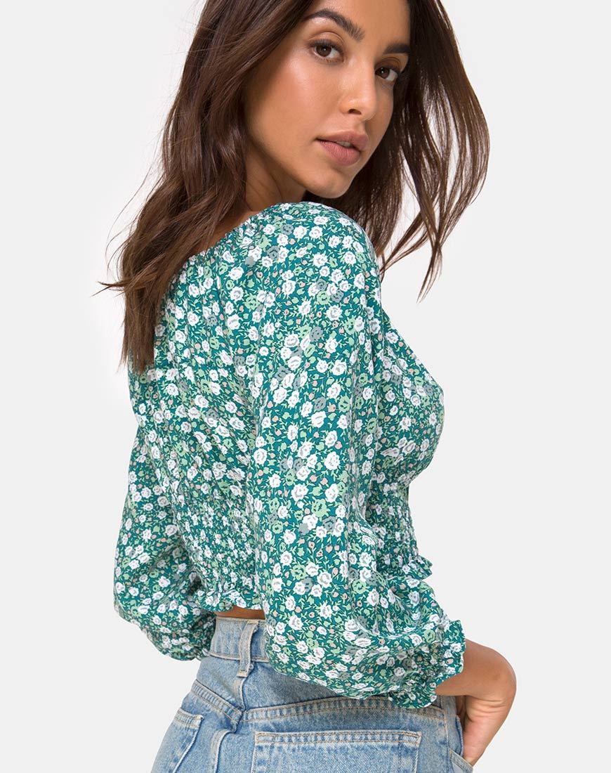 Immagine di Lancer Crop Top in verde campo floreale