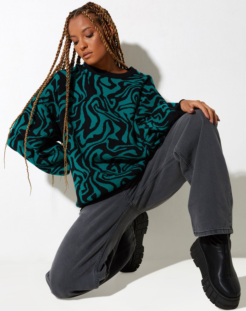 Maglione Mably in verde frastagliato e nero