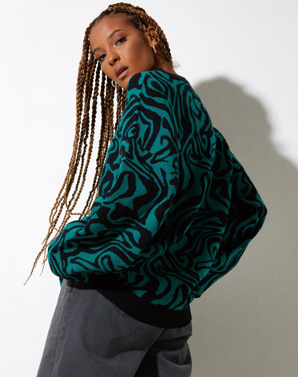 Maglione Mably in verde frastagliato e nero