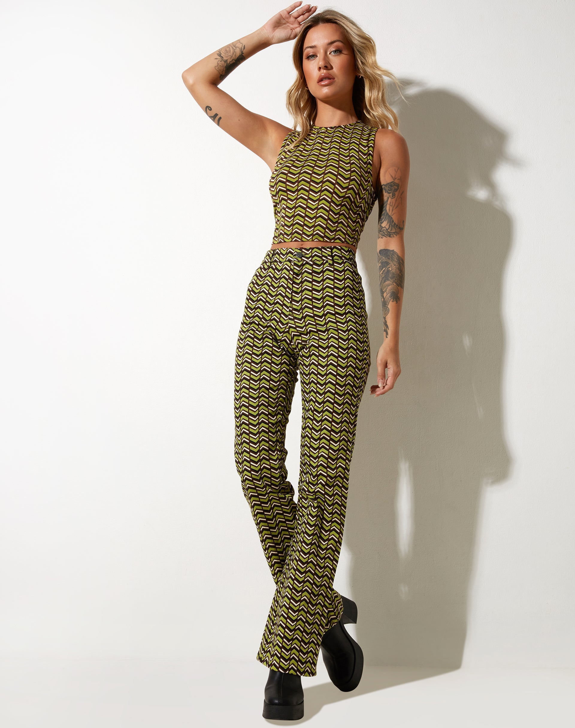 Top Maci in verde Chevron