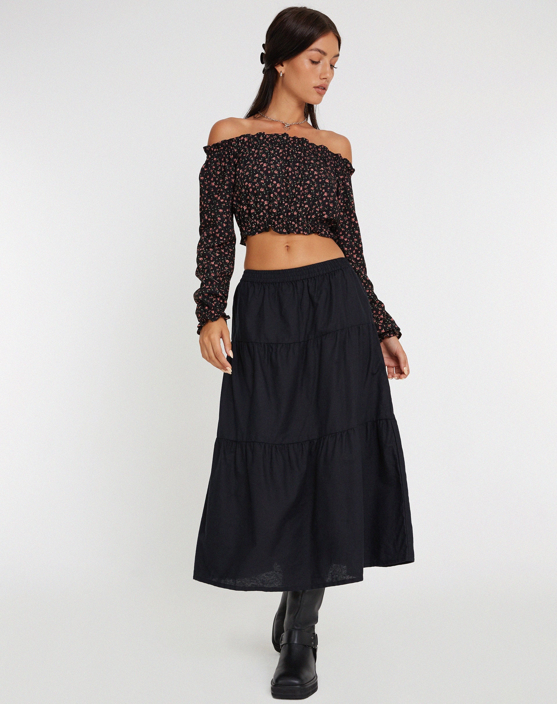 immagine di Madley Top Bardot a maniche lunghe in rosa scuro nero