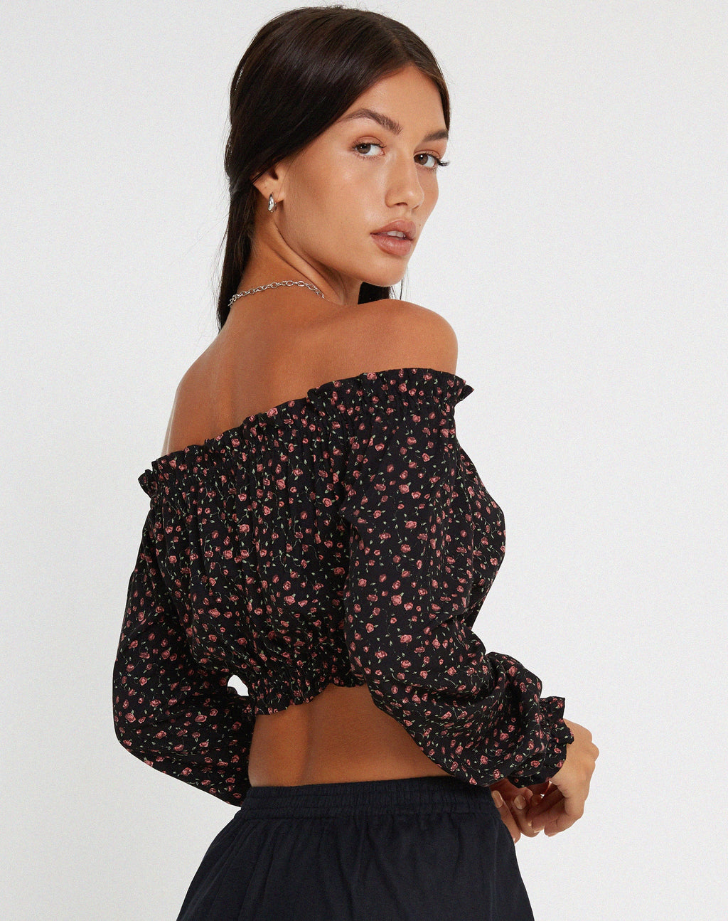 Madley - Top Bardot a manica lunga in rosa scuro nero