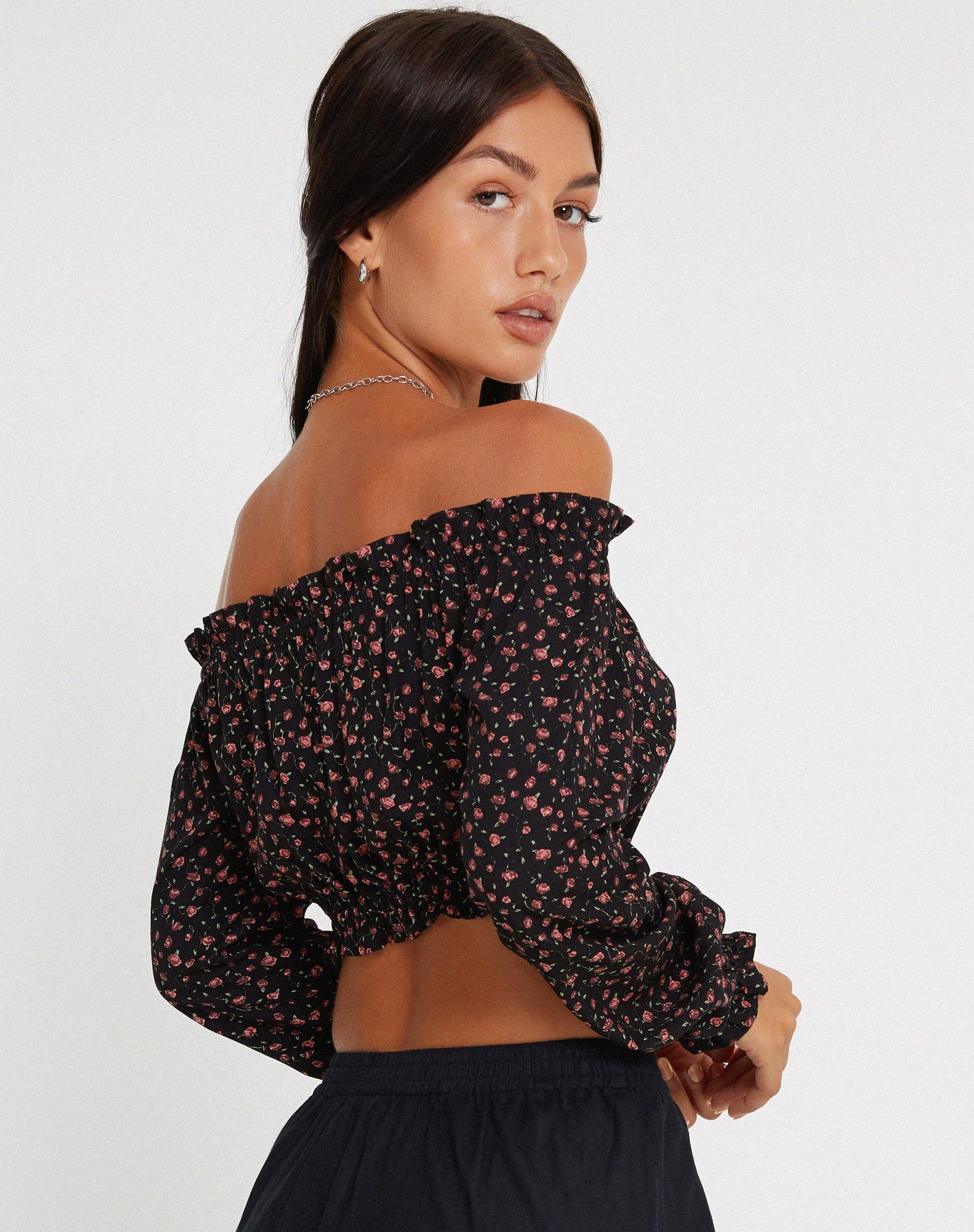 immagine di Madley Top Bardot a maniche lunghe in rosa scuro nero