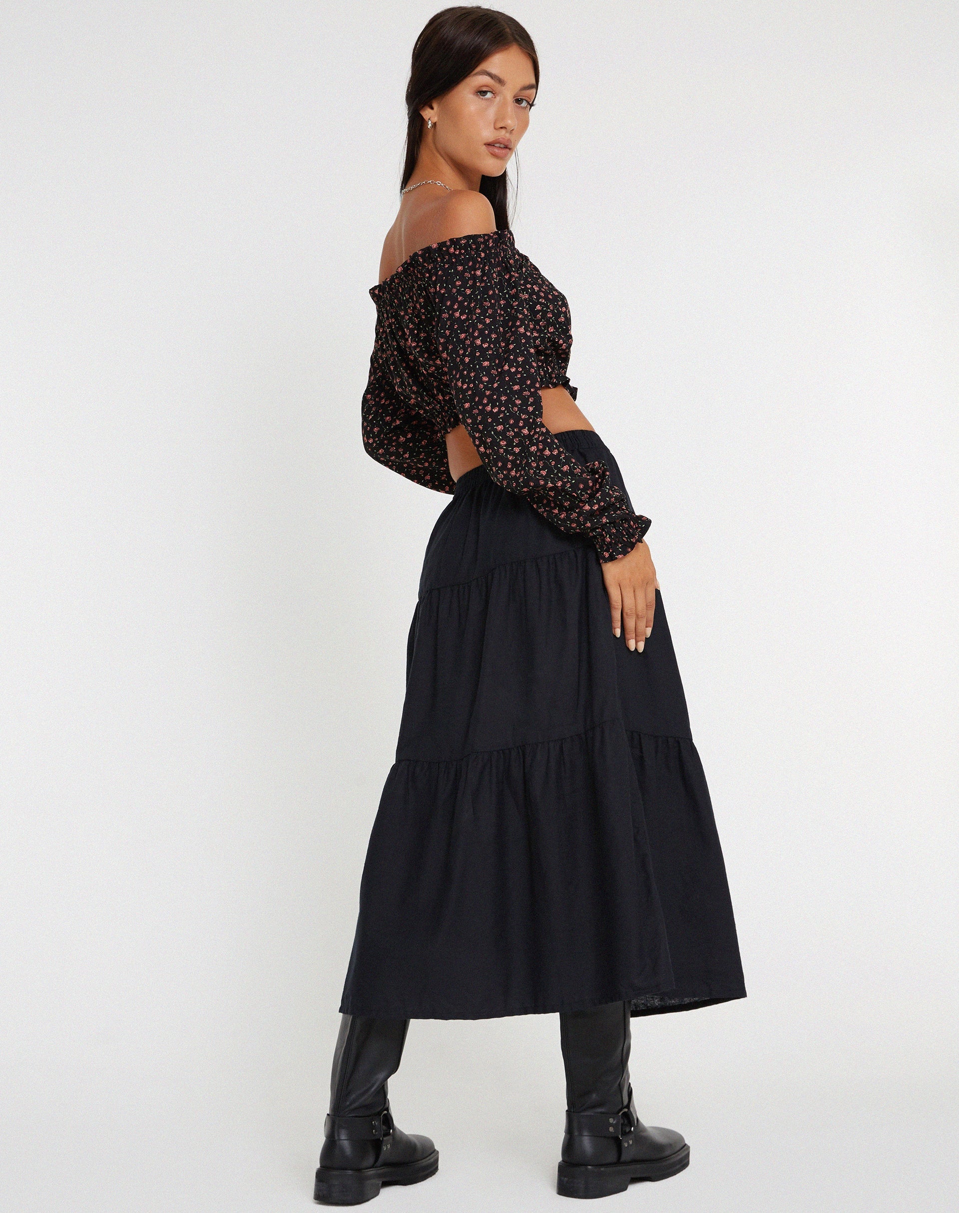immagine di Madley Top Bardot a maniche lunghe in rosa scuro nero