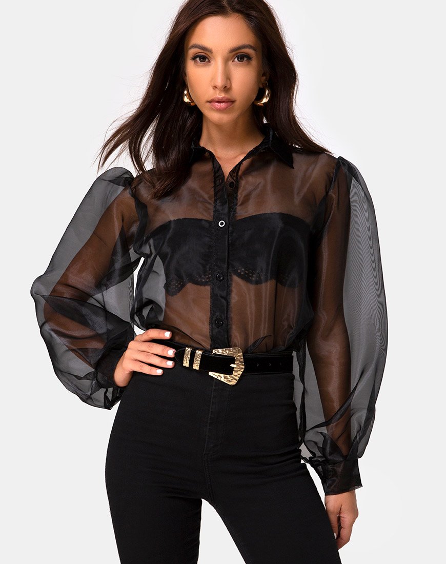 Top Makiza in organza nera