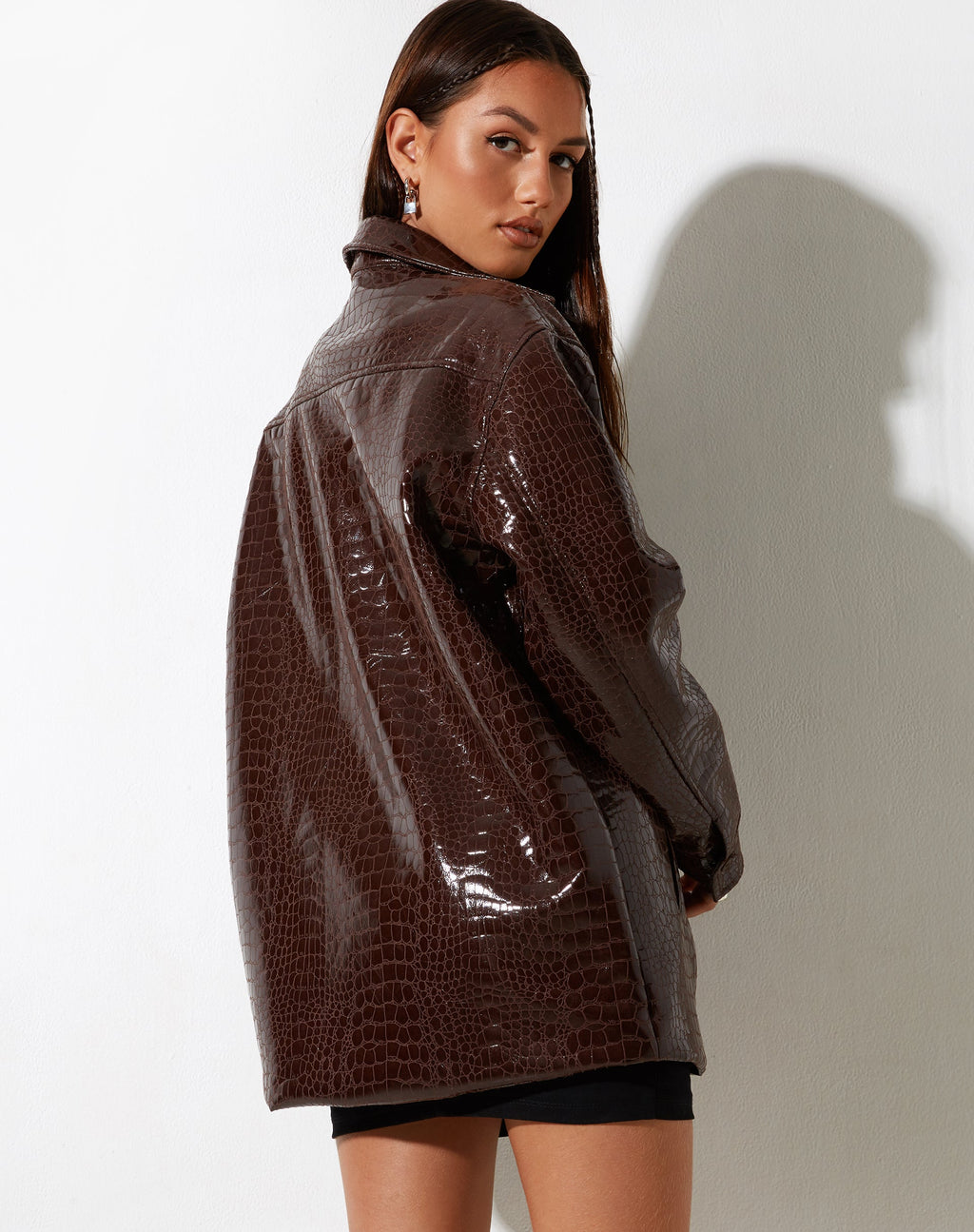 Camicia Mamba in Croc PU marrone scuro
