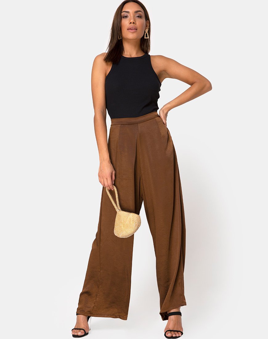 Pantaloni Mara in marrone satinato