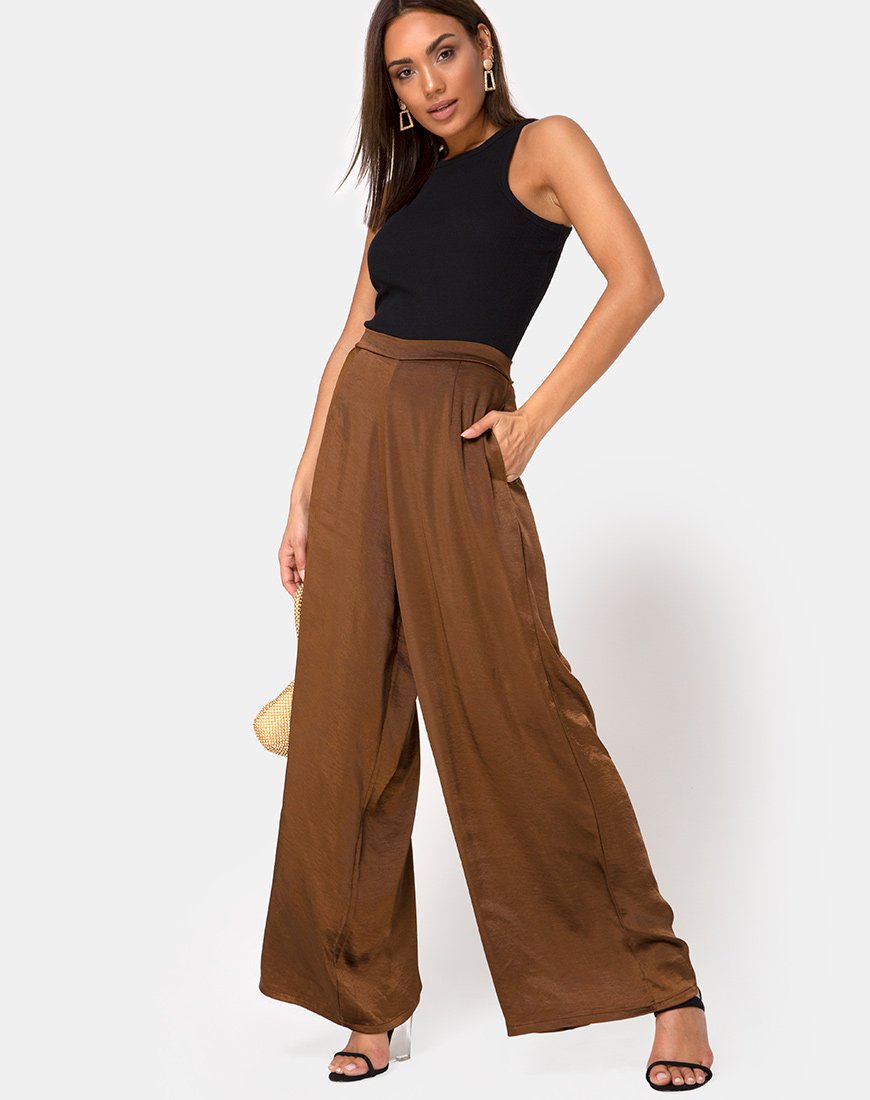 Immagine dei pantaloni Mara in raso marrone
