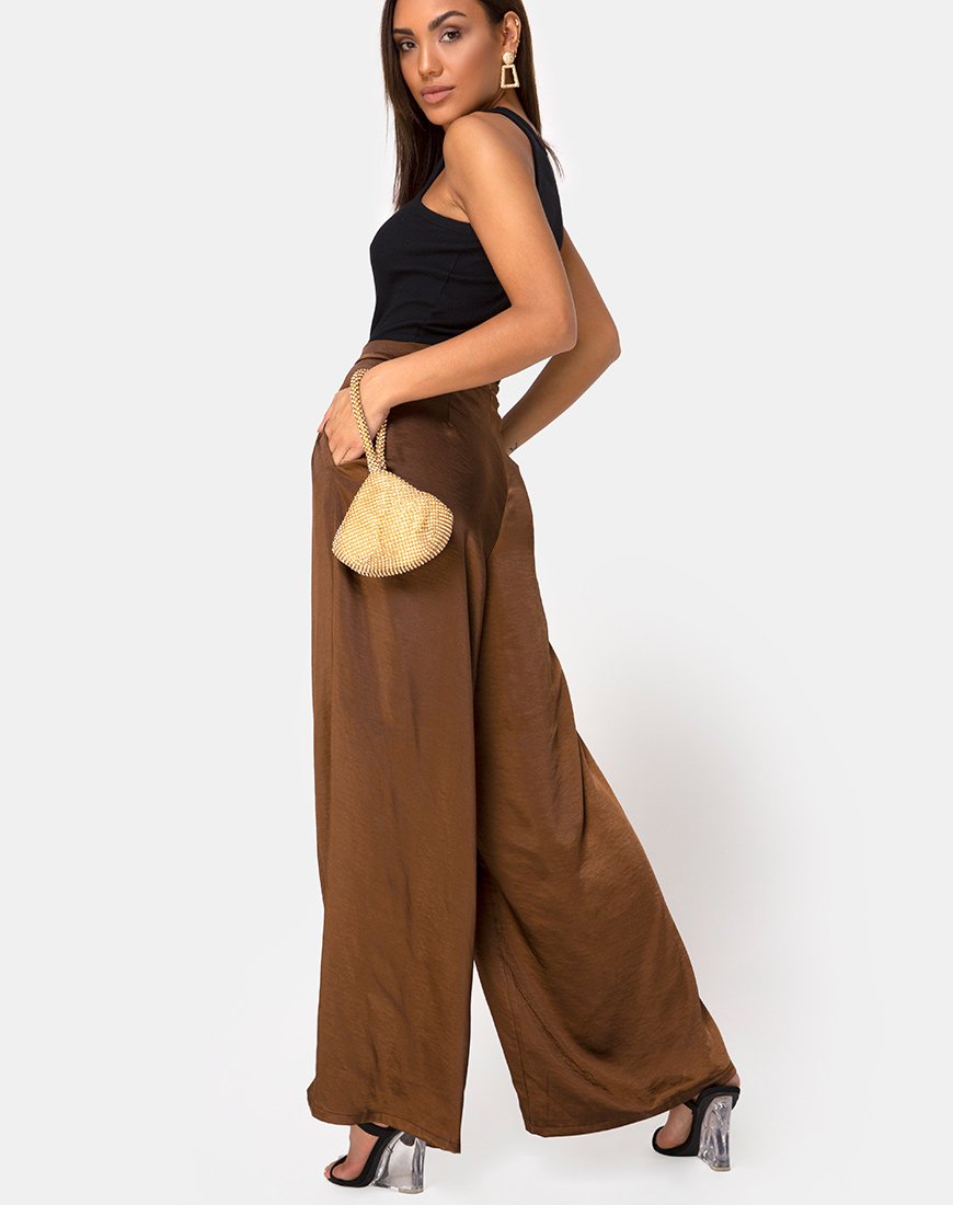 Immagine dei pantaloni Mara in raso marrone