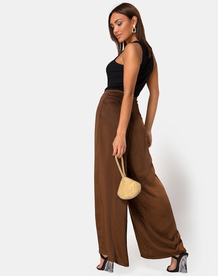 Pantaloni Mara in marrone satinato