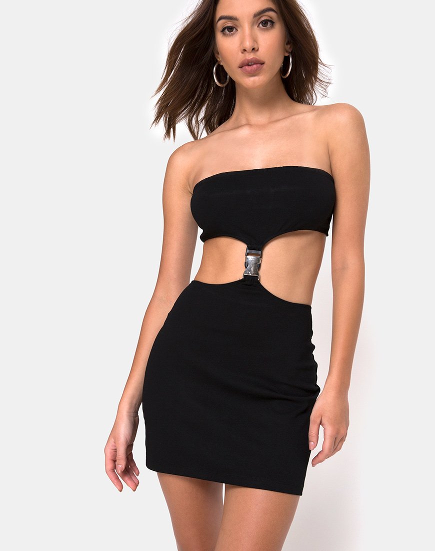 Mini abito Maraya in nero con fibbia d'argento