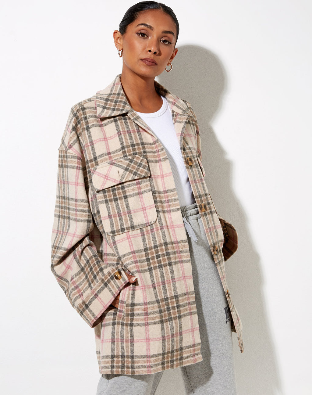 Camicia Marcel a quadri grandi rosa bianco tan
